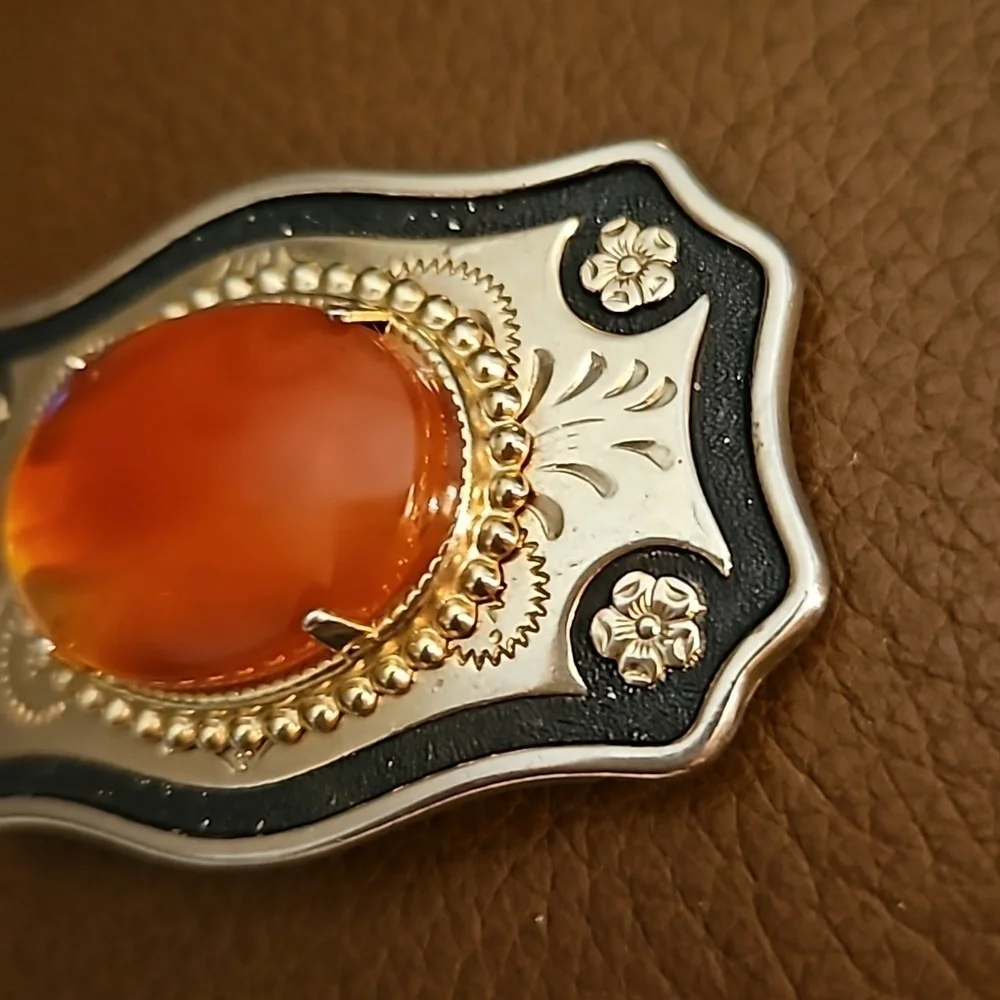 VTG Dainty Western Floral Carnelian Cowgirl Boho Belt Buckle